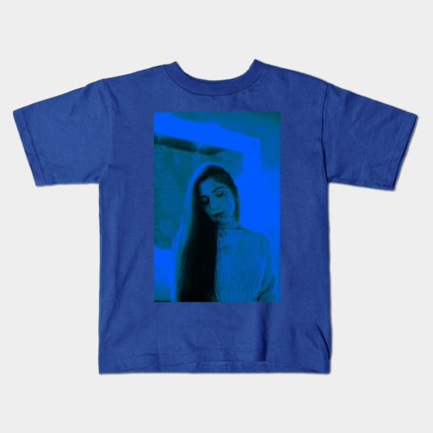 Beautiful girl, dim soft light blue lighting. So calm, so nice. Kids T-Shirt by 234TeeUser234